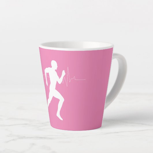 Man dat Runners Silhouette op Roze Achtergrond in Latte Mok (Rechterhoek)