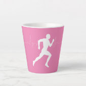 Man dat Runners Silhouette op Roze Achtergrond in Latte Mok (Voorkant)