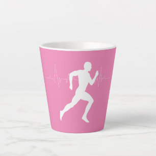 Man dat Runners Silhouette op Roze Achtergrond in  Latte Mok