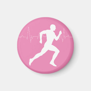 Man dat Runners Silhouette op Roze Achtergrond in  Magneet