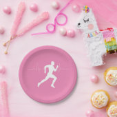 Man dat Runners Silhouette op Roze Achtergrond in  Papieren Bordje (Feest)