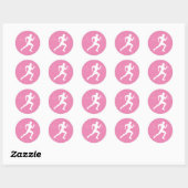 Man dat Runners Silhouette op Roze Achtergrond in  Ronde Sticker (Vel)