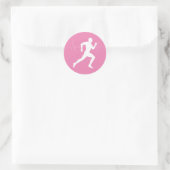 Man dat Runners Silhouette op Roze Achtergrond in  Ronde Sticker (Tas)
