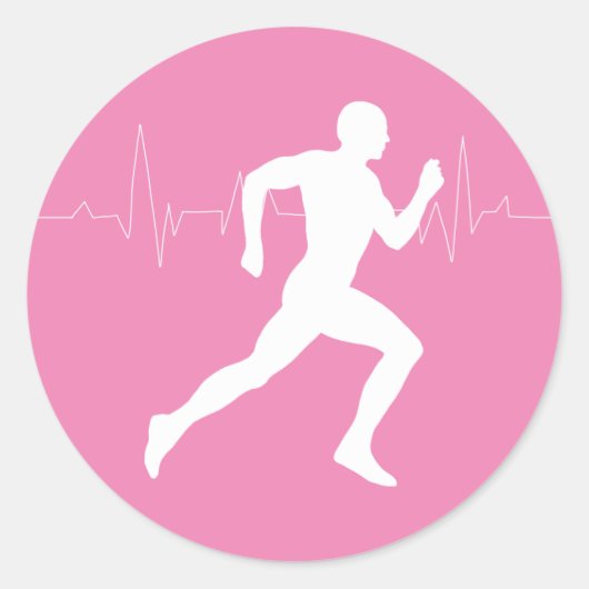 Man dat Runners Silhouette op Roze Achtergrond in  Ronde Sticker (Voorkant)