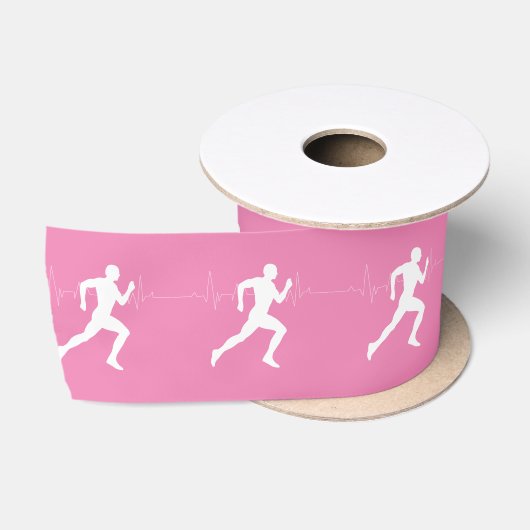 Man dat Runners Silhouette op Roze Achtergrond in Satijnen Lint (Spoel)