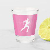 Man dat Runners Silhouette op Roze Achtergrond in Shot Glas (Voorkant)