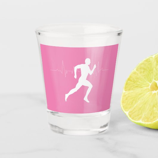 Man dat Runners Silhouette op Roze Achtergrond in  Shot Glas (Voorkant)