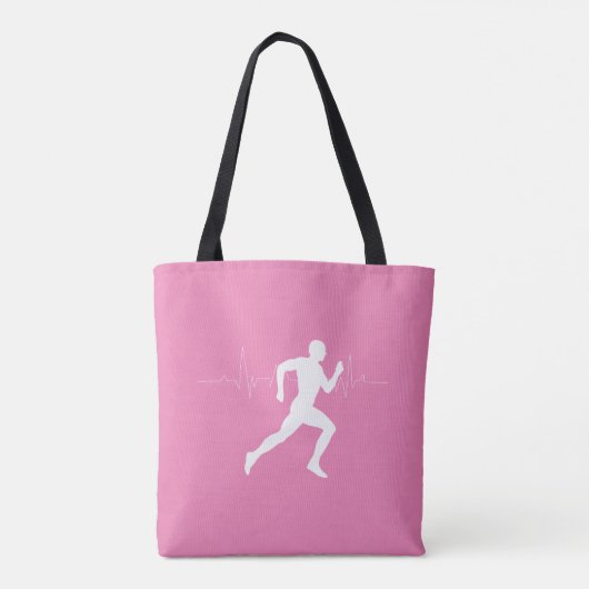 Man dat Runners Silhouette op Roze Achtergrond in  Tote Bag (Achterkant)