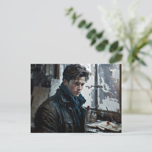 man dichter mooi portret winterstoutmoedige kunst briefkaart (Staand voorkant)