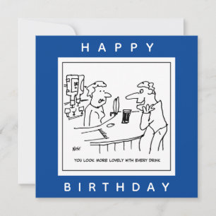 Man die een barmeid in een pub cartoon vleierig to kaart