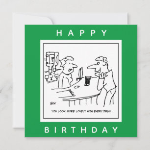 Man die een barmeid in een pub cartoon vleierij kaart