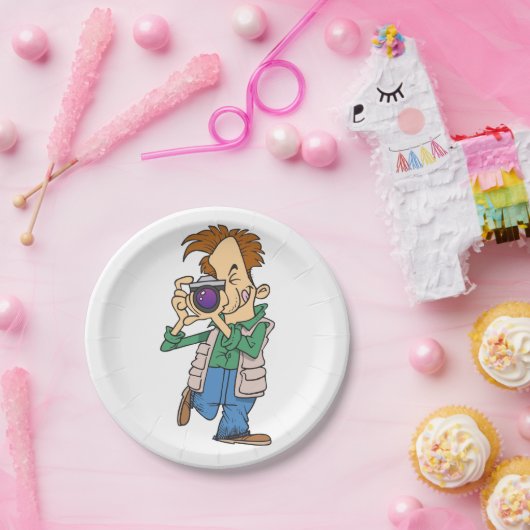 Man die een foto maakt papieren bordje (Feest)