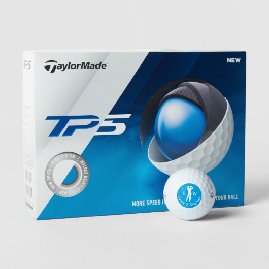 Man die golf speelt azuurblauw monogram  golfballen (Verpakking)