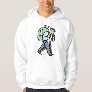 Man die grote geldzak draagt hoodie