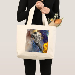 Man die jeans aantrekt, SlipperyJoe, shirtloos, ho Grote Tote Bag