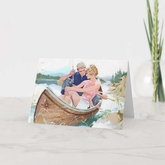 Man die met zijn vriendin vissen kaart (Voorkant)