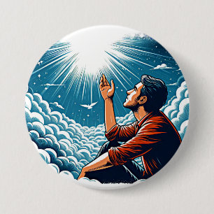 Man die opkijkt naar de hemel PRAAT MET GOD Ronde Button 7,6 Cm