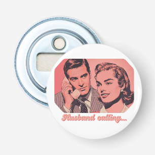 Man die retro telefoon beantwoordt Illustratie G Button Flesopener