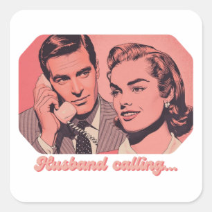 Man die retro telefoon beantwoordt Illustratie G Vierkante Sticker