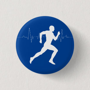 Man die Runners Silhouette HeartBeat Lijn in werki Ronde Button 3,2 Cm
