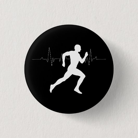 Man die Runners Silhouette HeartBeat Lijn in werki Ronde Button 3,2 Cm (Voorkant)