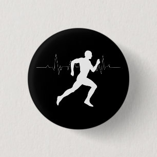 Man die Runners Silhouette HeartBeat Lijn in werki Ronde Button 3,2 Cm
