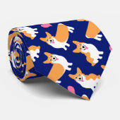 Man die van Corgis Funny Dark Blue houdt Stropdas (Opgerold)