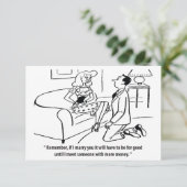 Man doet een goudgraver vrouw een aanzoek, hilaris save the date (Staand voorkant)