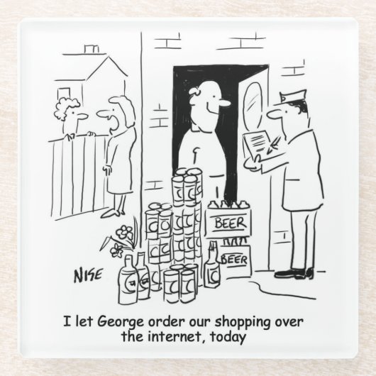 Man doet online winkelen - thuislevering bier glazen onderzetter (Voorkant)