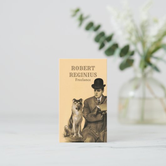 Man Dog Vintage Visitekaartje (Staand voorkant)