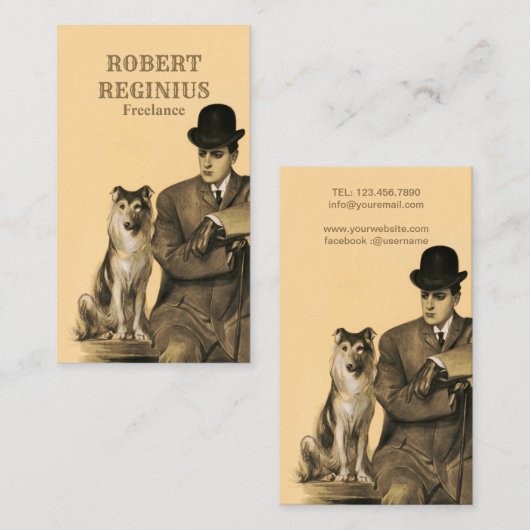 Man Dog Vintage Visitekaartje (Voorkant / Achterkant)