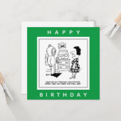 Man Dons Scuba Diving Outfit to Feed Fish Cartoon. Kaart (Voorkant / Achterkant in situ)