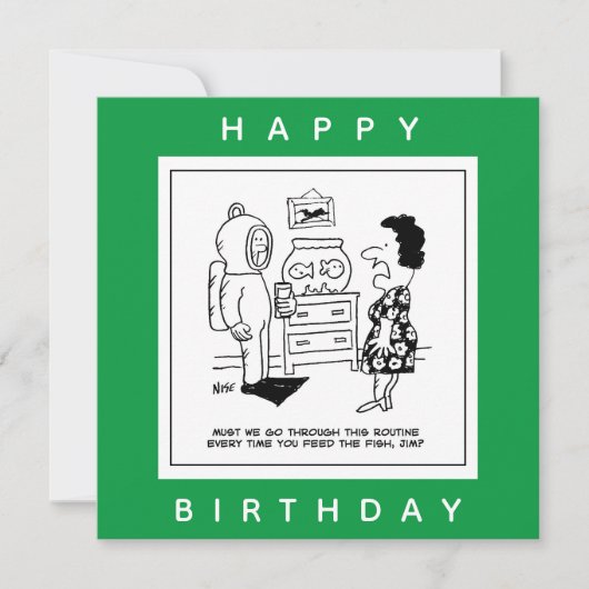 Man Dons Scuba Diving Outfit to Feed Fish Cartoon. Kaart (Voorkant)