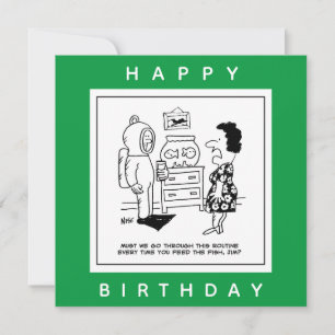 Man Dons Scuba Diving Outfit to Feed Fish Cartoon. Kaart