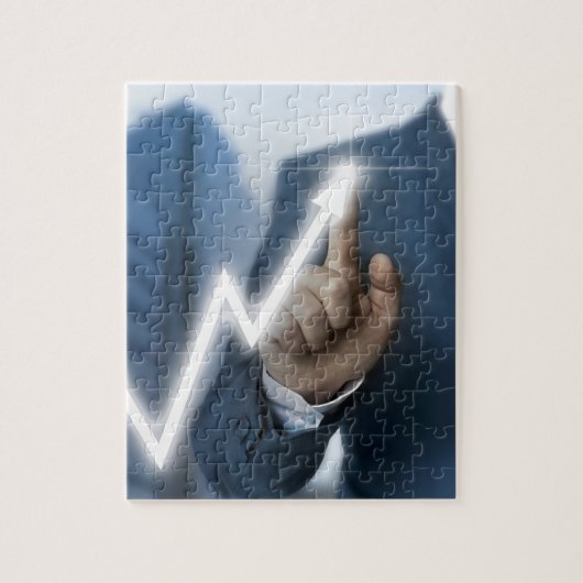 Man draws stock price touchscreen concept legpuzzel (Verticaal)