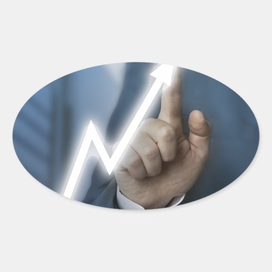 Man draws stock price touchscreen concept ovale sticker (Voorkant)