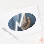Man draws stock price touchscreen concept ovale sticker (Envelop)