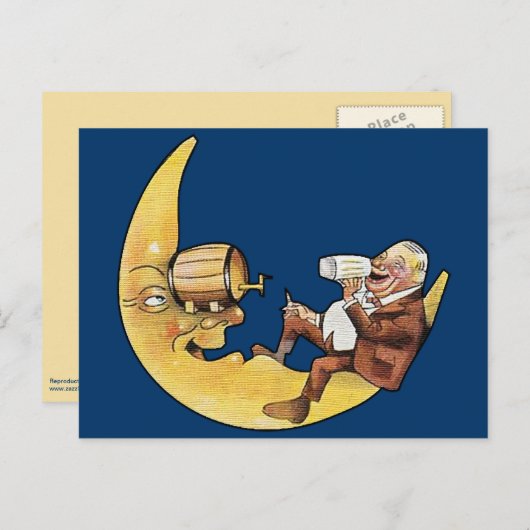 Man Drink bier met maan Briefkaart (Voorkant / Achterkant)