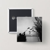 Man Duck Hunting Vierkante Button 5,1 Cm (Voorkant /achterkant)