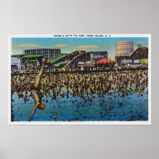 Man Duiken en Dip innemen in het Surf Poster (Voorkant)