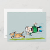 Man Een hond uitlaten grappig en speels Briefkaart (Voorkant / Achterkant)