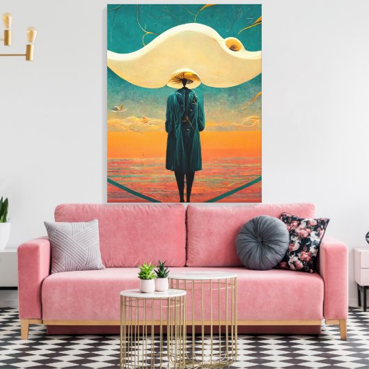 Man Een Pet dragen Canvas Afdruk (Insitu (Woonkamer))