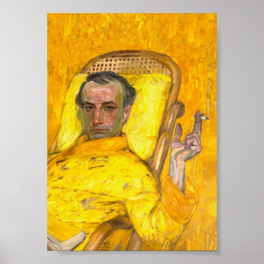 Man Een sigaret roken in een geel portret Poster (Voorkant)