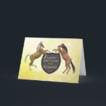 Man, een verjaardagskaart met opfokpaarden kaart<br><div class="desc">Het fokken van paarden met een heraldische schild.. Bekijk de hele range cards in mijn winkel. http://www.zazzle.com/eggznbeenz</div>