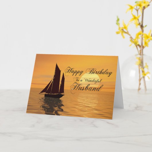 Man, een zonsondergang jacht verjaardagskaart kaart (Gele Bloem)