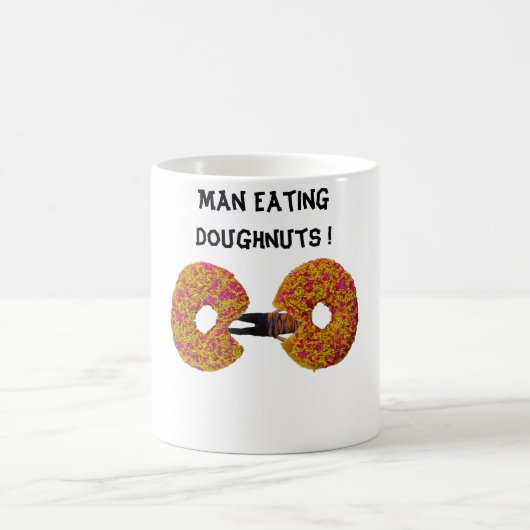 Man eet donuts ! koffiemok (Center)