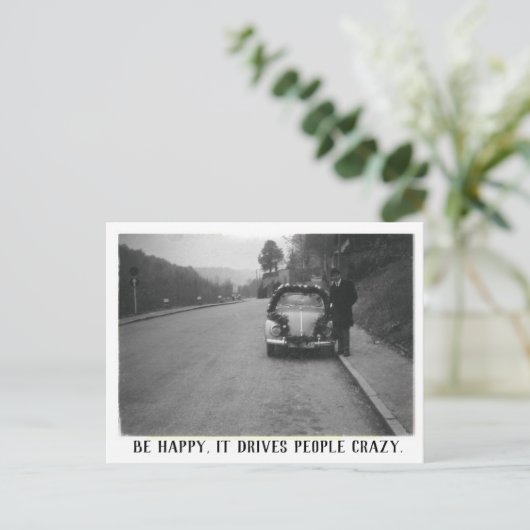 Man en  Automobiel Gelukkig Briefkaart (Staand voorkant)