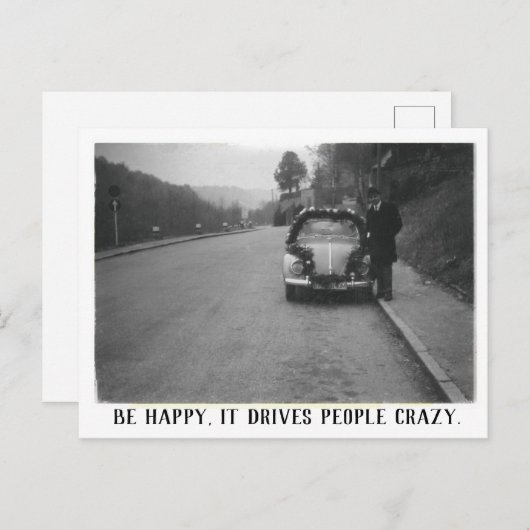 Man en  Automobiel Gelukkig Briefkaart (Voorkant / Achterkant)