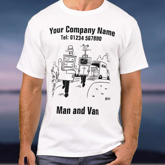 Man en bestelwagen te huur om te personaliseren t-shirt