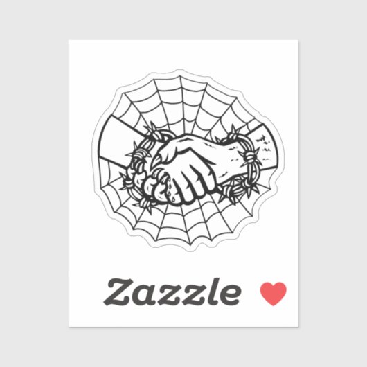 Man en Duivel Handshake met prikkeldraad Retro Sticker (Vel)